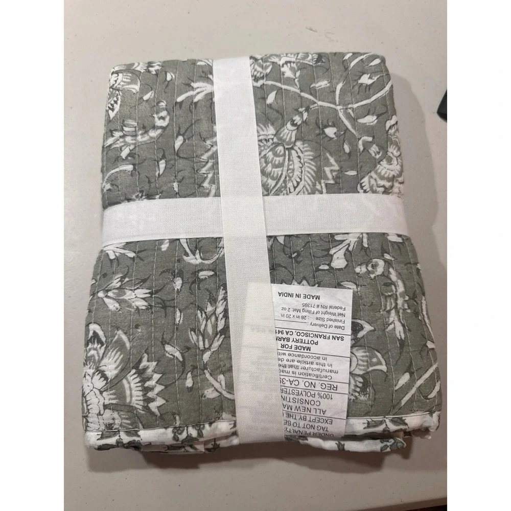 Pottery Barn Sloan Voile Reversible Quilted Sham Standard Eucalyptus Green White